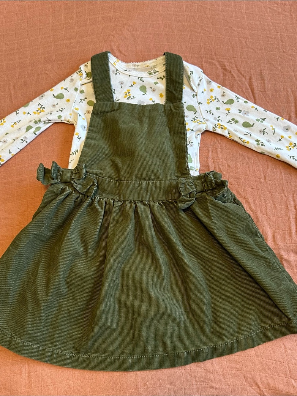 Carter’s Olive 2 Piece Green Corduroy Pinafore Fall Dress for Kids
